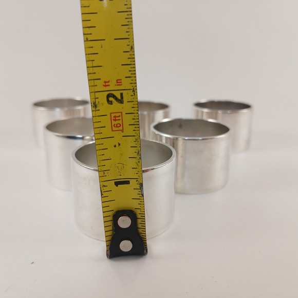 Set of 6 Napkins Rings Holders Silver Plated Unmarked Plain Band Simple - Picture 4 of 4